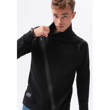 Bluza sport din amestec de bumbac cu fermoar aplicat - Negru -