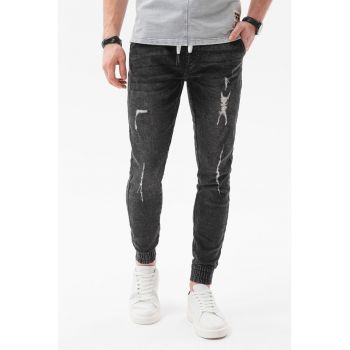 Pantaloni jogger din denim cu aspect deteriorat