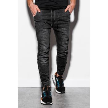 Pantaloni jogger din denim cu talie ajustabila