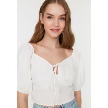 Bluza crop din bumbac cu decolteu sweetheart