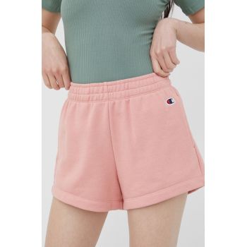 Champion pantaloni scurți 114926 femei, culoarea roz, neted, high waist 114926-BS148 ieftini