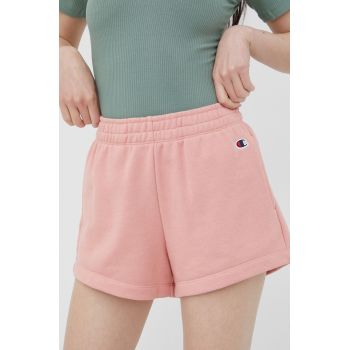 Champion pantaloni scurți 114926 femei, culoarea roz, neted, high waist 114926-BS148