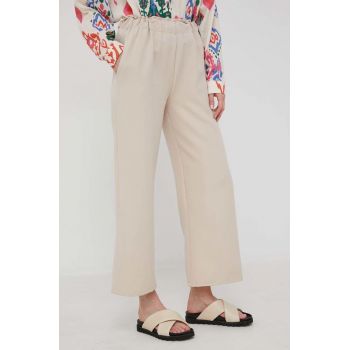 Answear Lab pantaloni femei, culoarea bej, lat, high waist