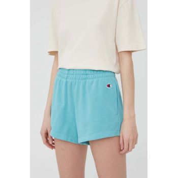 Champion pantaloni scurți 114926 femei, culoarea turcoaz, neted, high waist 114926-BS148 ieftini