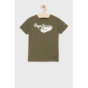 Pepe Jeans tricou de bumbac pentru copii culoarea verde, cu imprimeu