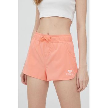 Roxy pantaloni scurți femei, culoarea portocaliu, cu imprimeu, high waist ERJSW03589