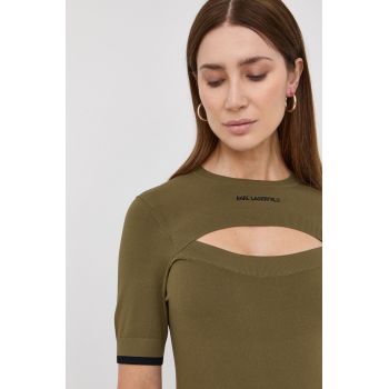 Karl Lagerfeld bluza femei, culoarea verde, cu imprimeu