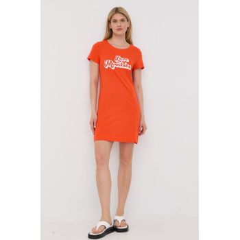 Love Moschino rochie din bumbac culoarea portocaliu, mini, drept de firma originala