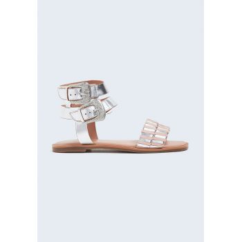 Sandale din piele cu aspect metalizat Sandale din piele cu aspect metalizat