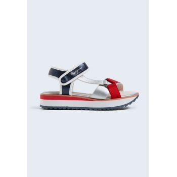 Sandale din piele ecologica si material textil cu inchidere velcro Sandale din piele ecologica si material textil cu inchidere velcro