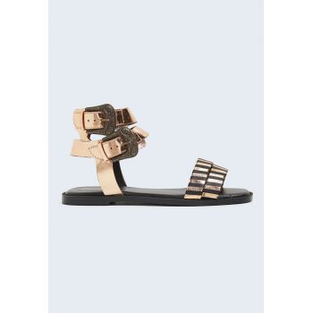 Sandale din piele cu aspect metalizat Sandale din piele cu aspect metalizat