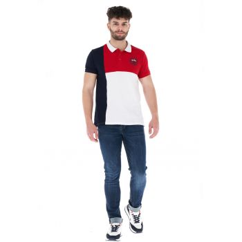 Tricou polo colorblock din material pique