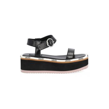 Sandale flatform de piele cu detalii logo