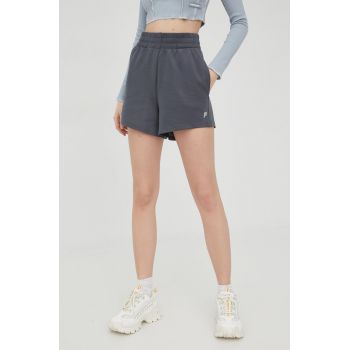 Fila pantaloni scurti femei, culoarea gri, neted, high waist ieftini