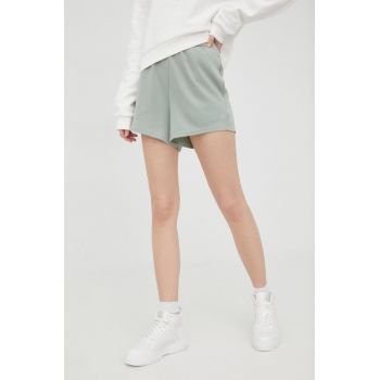 Fila pantaloni scurti femei, culoarea verde, neted, high waist