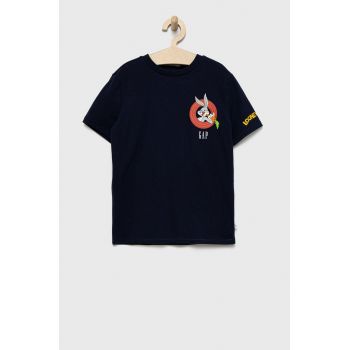 GAP tricou de bumbac pentru copii culoarea albastru marin, cu imprimeu