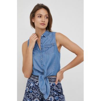 Pepe Jeans camasa Wave femei, culoarea albastru marin, cu guler clasic, regular