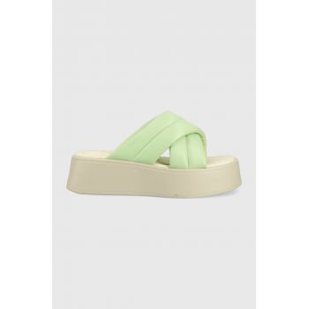 Vagabond slapi de piele Courtney femei, culoarea turcoaz, cu platforma