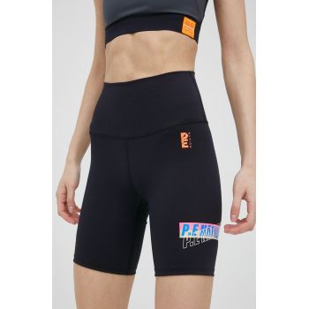 P.E Nation pantaloni scurți de antrenament Tiebreak femei, culoarea negru, cu imprimeu, high waist