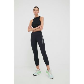 Superdry colanti femei, culoarea negru, cu imprimeu