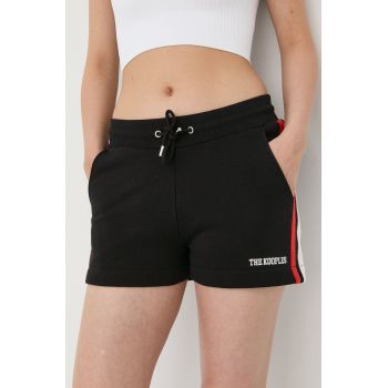 The Kooples pantaloni scurti femei, culoarea negru, neted, high waist ieftini