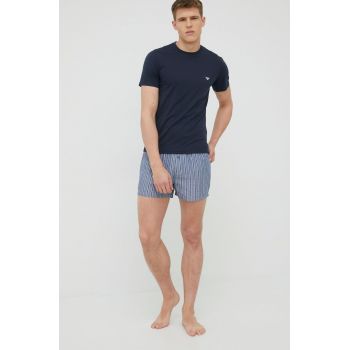 Emporio Armani Underwear pijamale de bumbac culoarea albastru marin, modelator