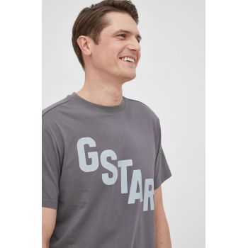 G-Star Raw tricou din bumbac culoarea gri, cu imprimeu