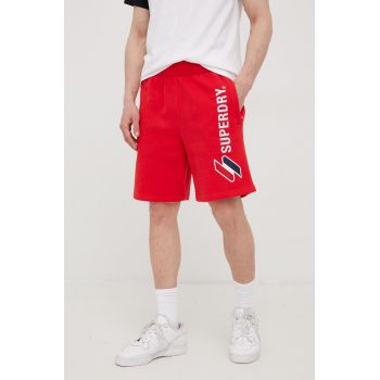 Superdry pantaloni scurti din bumbac barbati, culoarea rosu de firma originali