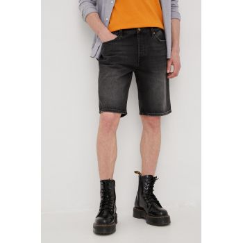 Superdry pantaloni scurti jeans barbati, culoarea negru ieftini