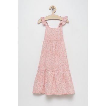 United Colors of Benetton rochie din in pentru copii culoarea roz, midi, evazati