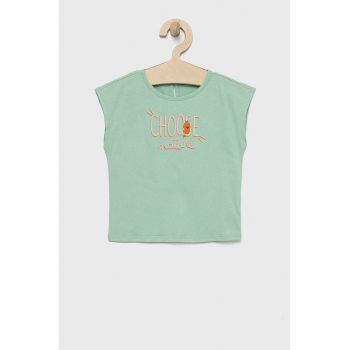 United Colors of Benetton top din bumbac pentru copii culoarea verde ieftin