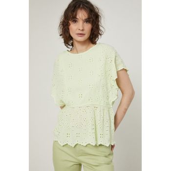 Medicine bluza din bumbac femei, culoarea verde, neted