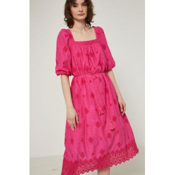 Medicine rochie din bumbac culoarea roz, midi, evazati