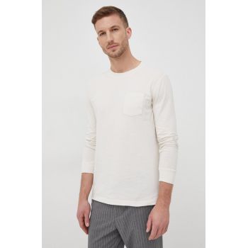 s.Oliver longsleeve din bumbac culoarea bej, neted