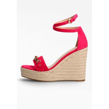 Sandale tip espadrile din piele intoarsa cu talpa wedge