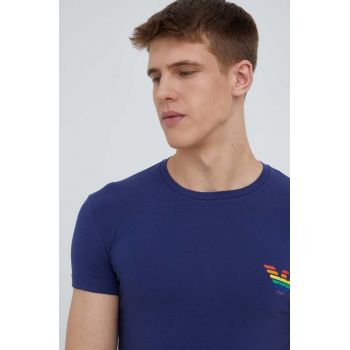 Emporio Armani Underwear tricou barbati, culoarea albastru marin, cu imprimeu