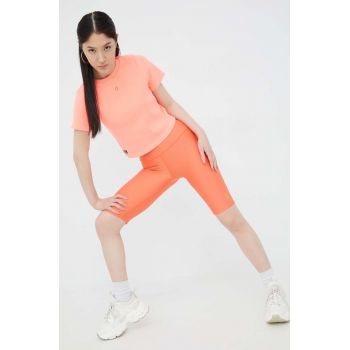 P.E Nation pantaloni scurți de antrenament Scoreline femei, culoarea portocaliu, neted, high waist