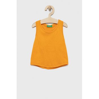 United Colors of Benetton top din bumbac pentru copii culoarea portocaliu ieftin