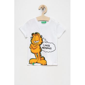 United Colors of Benetton tricou de bumbac pentru copii culoarea alb, cu imprimeu