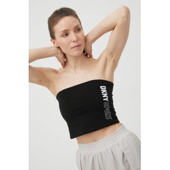 Dkny top femei, culoarea negru, decolteu spaniol ieftin