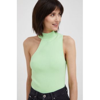 Dkny top femei, culoarea verde, cu turtleneck