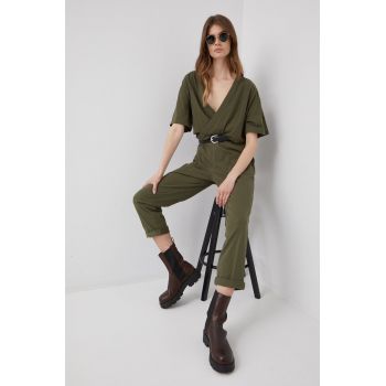G-Star Raw salopeta din bumbac culoarea verde, bumbac, cu decolteu in v