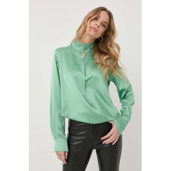Victoria Beckham bluza de matase femei, culoarea verde, neted de firma originala
