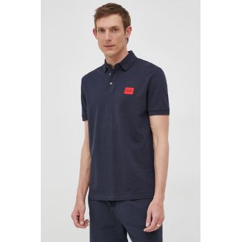 HUGO polo de bumbac culoarea bleumarin, cu imprimeu 50466202