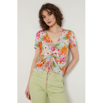 Medicine bluza femei, culoarea turcoaz, in modele florale