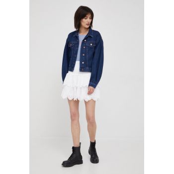 Pepe Jeans fusta din bumbac Isolda culoarea alb, mini, evazati