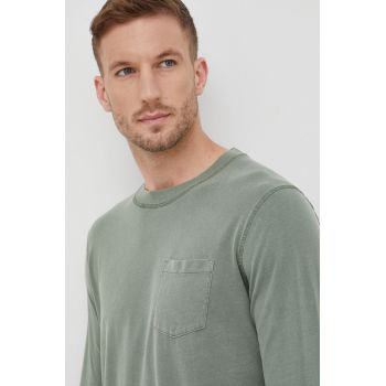 s.Oliver longsleeve din bumbac culoarea verde, neted