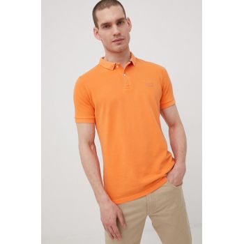 Superdry polo de bumbac culoarea portocaliu, neted