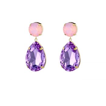 Earrings metallic gold plated with liliac crystals 03l15-01033