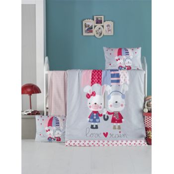 Set lenjerie 6 piese Bumbac Ranforce Love Rain 120x60 cm